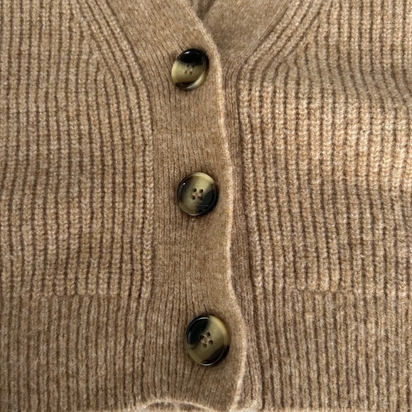 H&M Brown Wool Blend Ribbed Button Up Cropped Cardigan Sweater Women’s Small - Picture 3 of 7